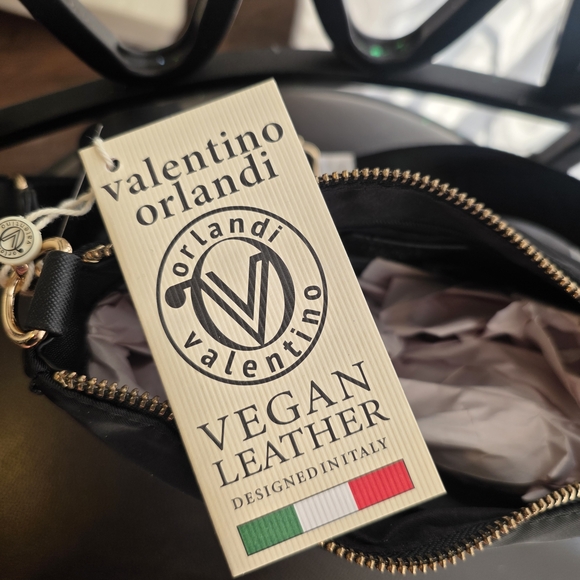 NWT Valentino Orlandi Black Nylon Crossbody Bag with Gold Accents - Picture 2 of 7